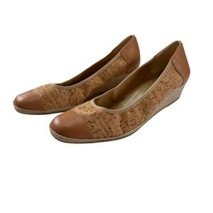 Sesto Meucci Cork Wedge Pumps Tan Leather Cap Toe Made In Italy Women's Size 9